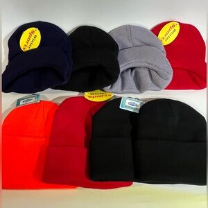 8 Brand New Knit Beanie Caps Men/unisex Hats Lot: Black Red Orange Blue and grey